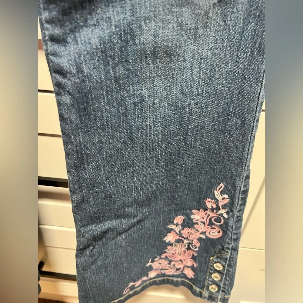 Gap Flare Blue Denim Jeans with Pink Embroidery